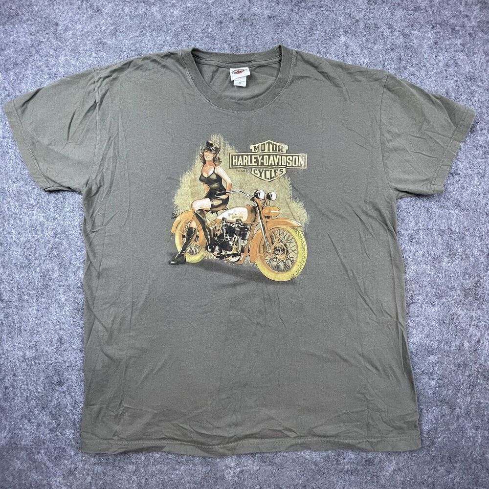 Harley Davidson Shirt‎ 2XL Black Tan Pin-Up Girl Fargo North Dakota